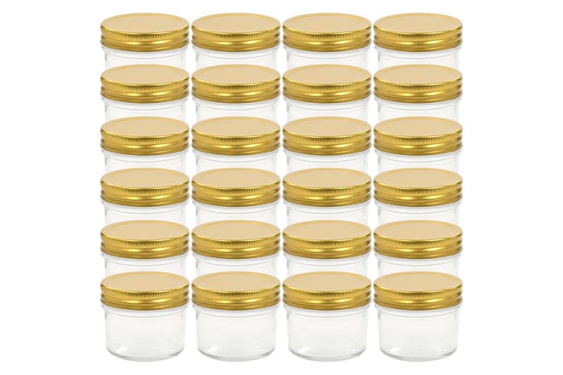 Syltetøjsglas 24 Stk. Med Guldfarvet Låg 110 Ml - Guld - Husholdning - Madlavning & Bagning - Køkkenudstyr - Dåser & syltetøjsglas