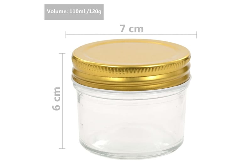 Syltetøjsglas 24 Stk. Med Guldfarvet Låg 110 Ml - Guld - Husholdning - Madlavning & Bagning - Køkkenudstyr - Dåser & syltetøjsglas