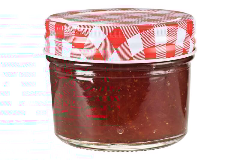 Syltetøjsglas 24 Stk. Med Hvide Og Røde Låg 110 Ml - Rød - Husholdning - Madlavning & Bagning - Køkkenudstyr - Dåser & syltetøjsglas