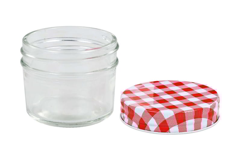 Syltetøjsglas 24 Stk. Med Hvide Og Røde Låg 110 Ml - Rød - Husholdning - Madlavning & Bagning - Køkkenudstyr - Dåser & syltetøjsglas