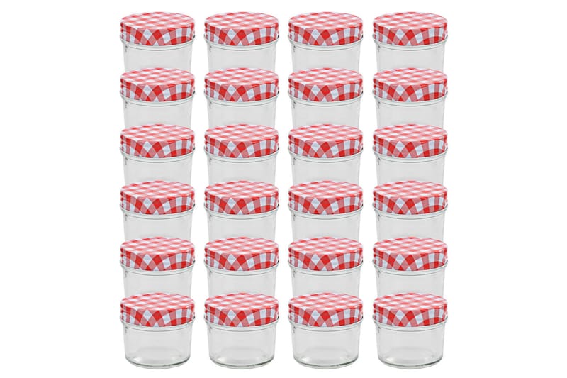 Syltetøjsglas 24 Stk. Med Hvide Og Røde Låg 110 Ml - Rød - Husholdning - Madlavning & Bagning - Køkkenudstyr - Dåser & syltetøjsglas