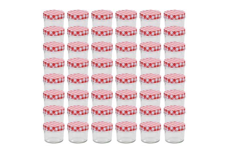 Syltetøjsglas 48 Stk. Med Hvide Og Røde Låg 110 Ml - Rød - Husholdning - Madlavning & Bagning - Køkkenudstyr - Dåser & syltetøjsglas