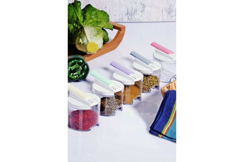 Krydderiglas 5 stk - Hvid - Husholdning - Madlavning & Bagning - Køkkenudstyr - Salt & peberkværn