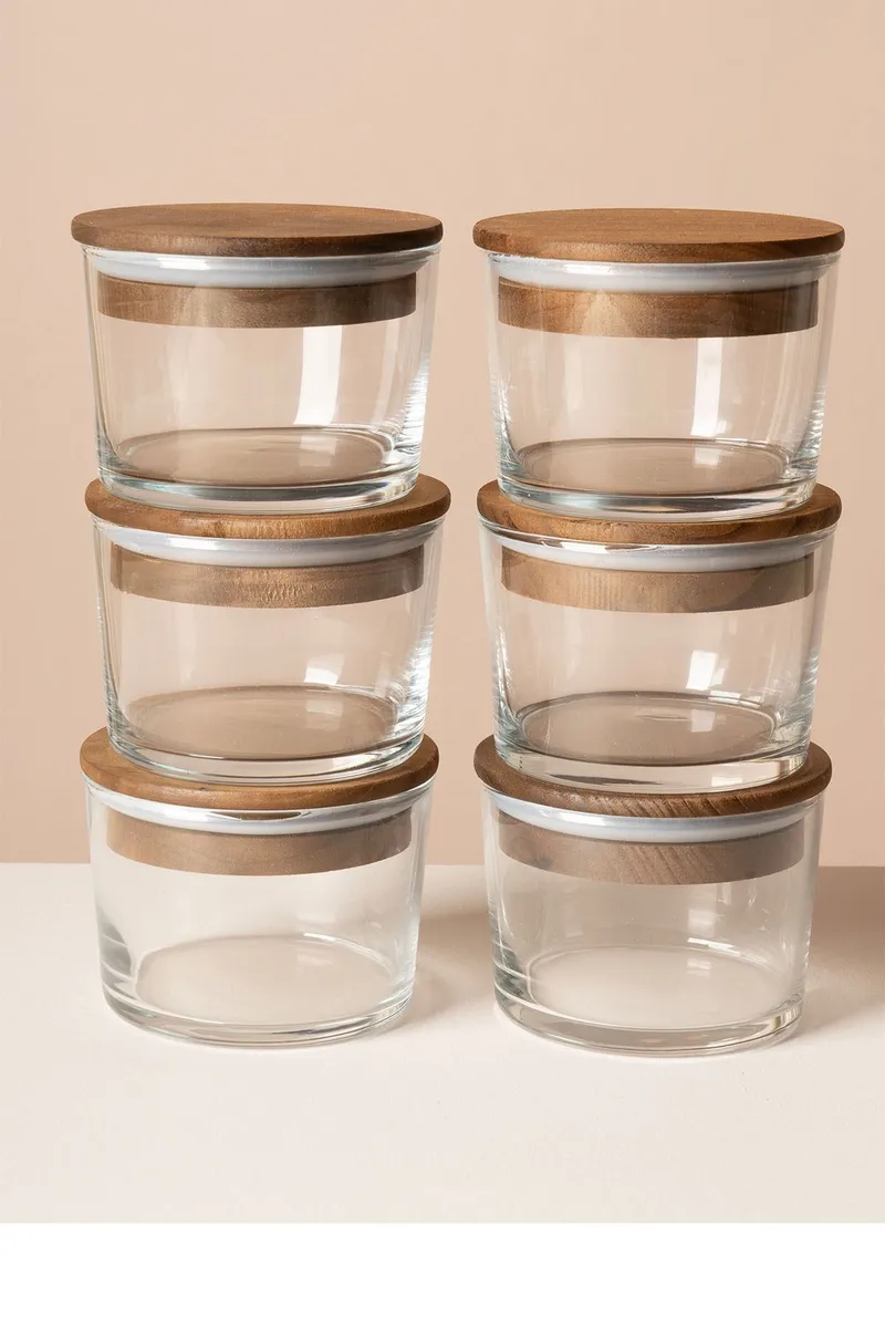 Sæt med opbevaringsbokse (12 dele) Opviq Cleo Shelf (8 x 8 x 5 cm) Transparent Valnød - Transparent valnød - Husholdning - Madlavning & Bagning - Køkkenudstyr - Dåser & syltetøjsglas