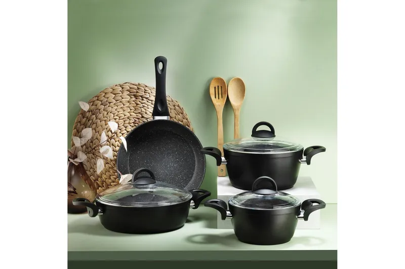 Pottesæt (7 stykker) Ashmoor Sort - Sort - Husholdning - Madlavning & Bagning - Gryder og kasseroller