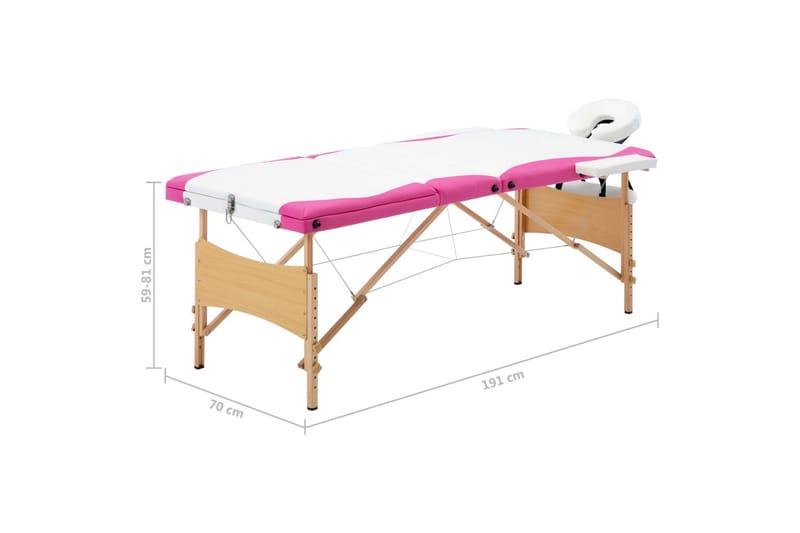 foldbart massagebord 3 zoner træ hvid og pink - Hvid - Massagebord