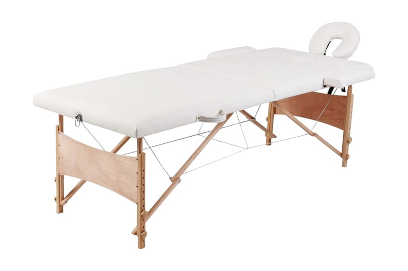 Cremefarvet sammefoldeligt massagebord, 2 zoner med træramme - Hvid - Massagebord