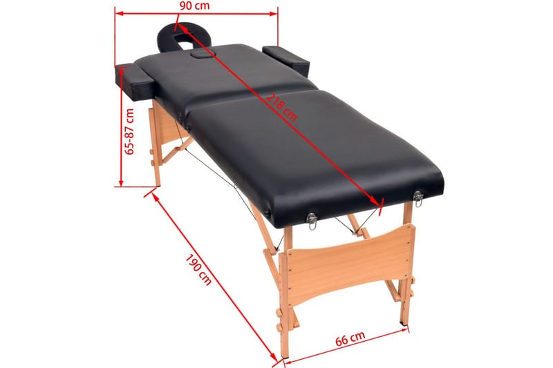 foldbart 2-zoners massagebord 10 cm tykt sort - Sort - Massagebord