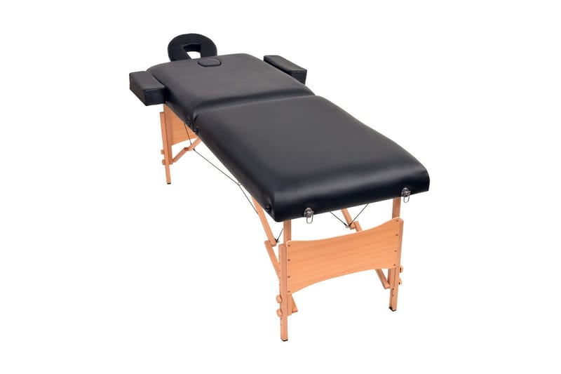 foldbart 2-zoners massagebord- og skammelsæt 10 cm tykt sort - Sort - Massagebord