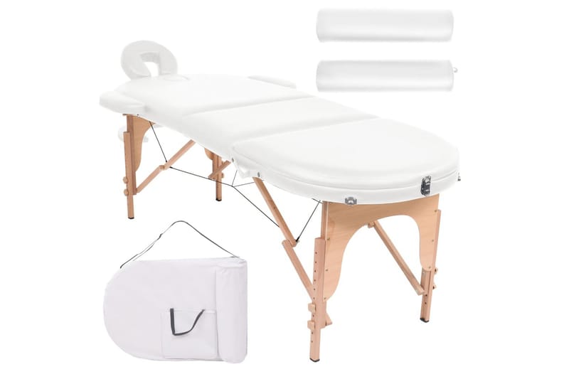 foldbart massagebord 10 cm tykt med 2 puder oval hvid - Hvid - Massagebord