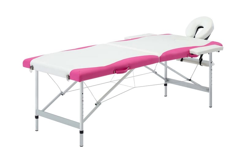 foldbart massagebord 2 zoner aluminium hvid og pink - Hvid - Massagebord