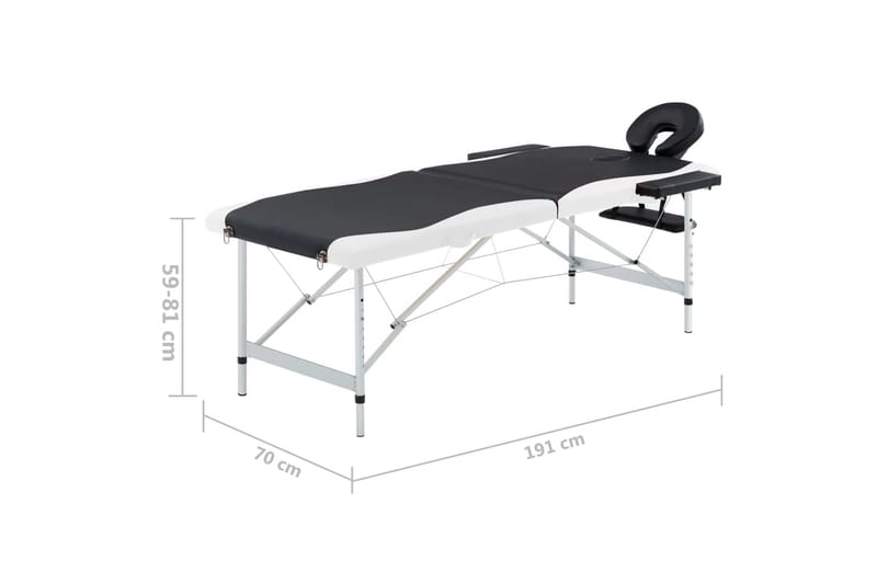 foldbart massagebord 2 zoner aluminium sort og hvid - Sort - Massagebord