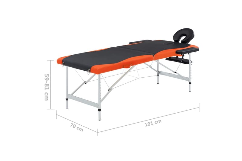 foldbart massagebord 2 zoner aluminium sort og orange - Sort - Massagebord