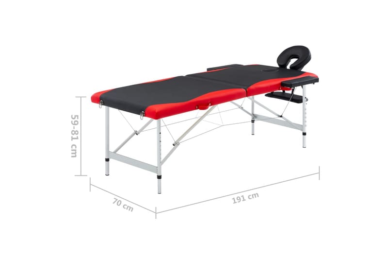 foldbart massagebord 2 zoner aluminium sort og rød - Sort - Massagebord