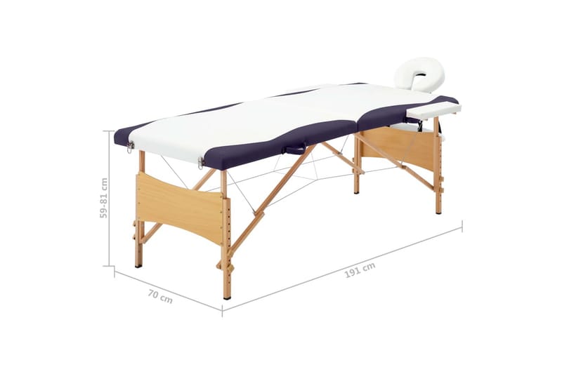 foldbart massagebord 2 zoner træ hvid og lilla - Hvid - Massagebord