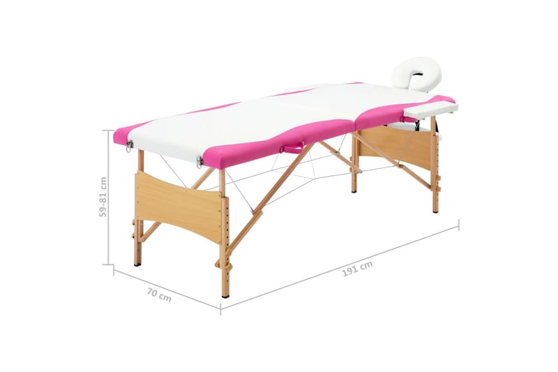 foldbart massagebord 2 zoner træ hvid og pink - Hvid - Massagebord