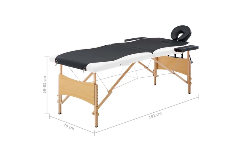 foldbart massagebord 2 zoner træ sort og hvid - Sort - Massagebord