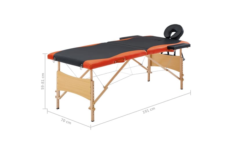 foldbart massagebord 2 zoner træ sort og orange - Sort - Massagebord