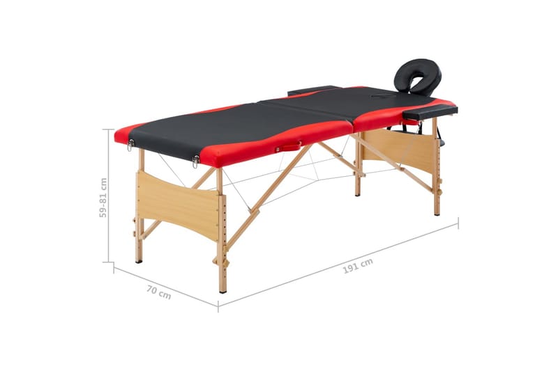 foldbart massagebord 2 zoner træ sort og rød - Sort - Massagebord