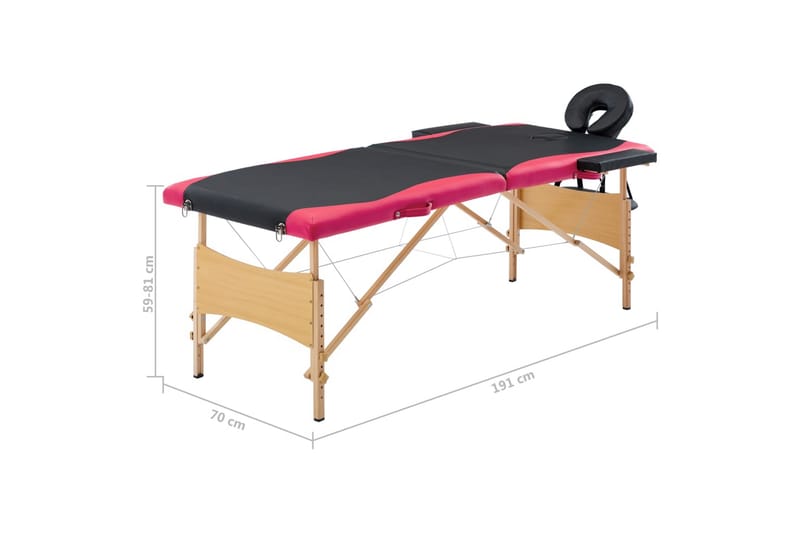 foldbart massagebord 2 zoner træ sort og pink - Sort - Massagebord