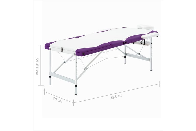 foldbart massagebord 3 zoner aluminium hvid og lilla - Hvid - Massagebord