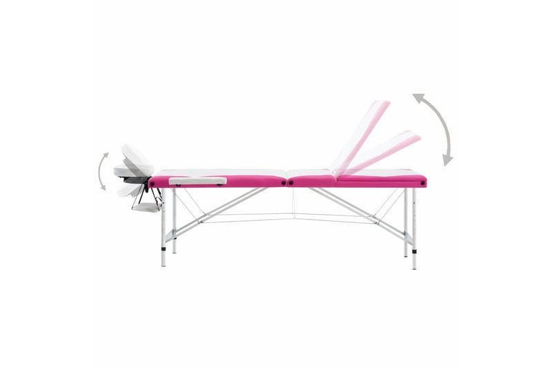 foldbart massagebord 3 zoner aluminium hvid og pink - Hvid - Massagebord
