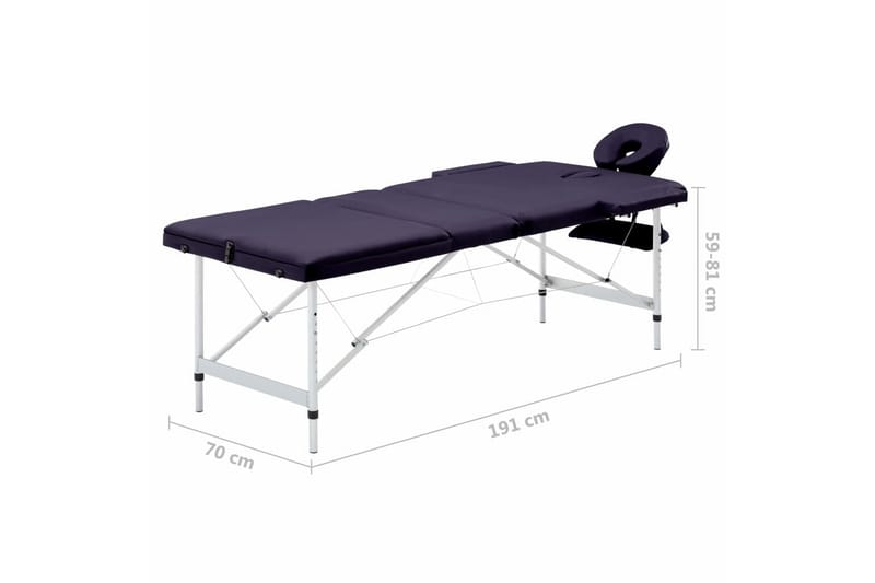foldbart massagebord 3 zoner aluminium lilla - Violet - Massagebord