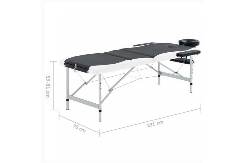 foldbart massagebord 3 zoner aluminium sort og hvid - Sort - Massagebord