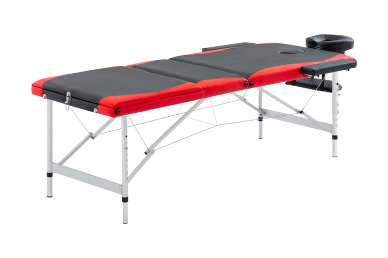 foldbart massagebord 3 zoner aluminium sort og rød - Sort - Massagebord