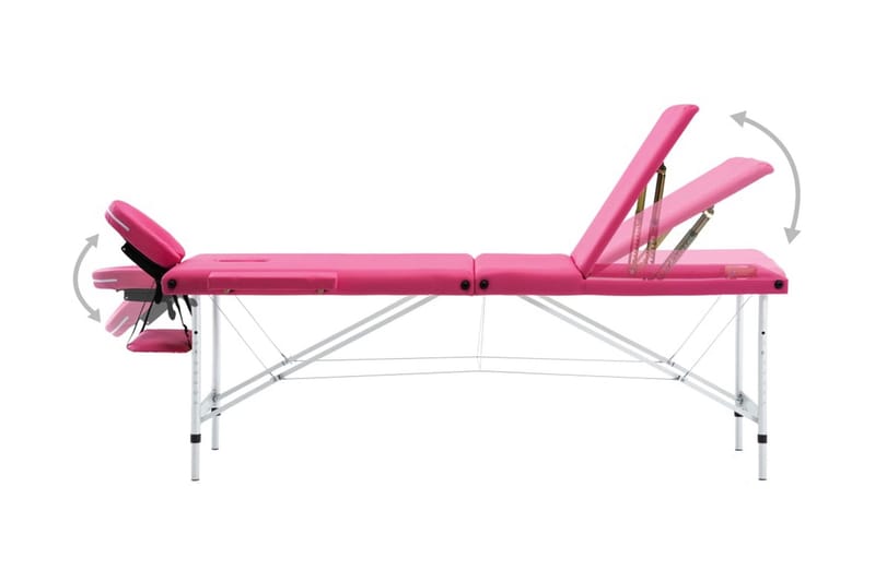 foldbart massagebord 3 zoner aluminium pink - Lyserød - Massagebord