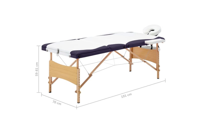 foldbart massagebord 3 zoner træ hvid og lilla - Hvid - Massagebord