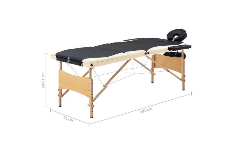 foldbart massagebord 3 zoner træ sort og beige - Sort - Massagebord
