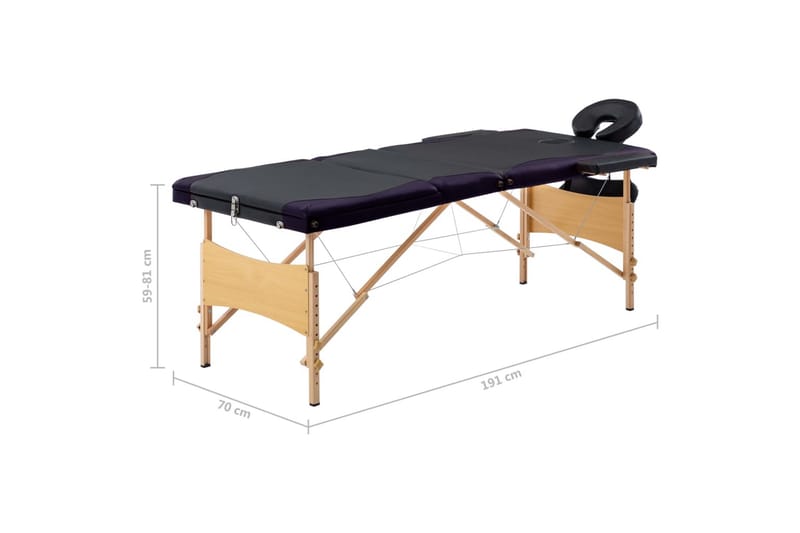 foldbart massagebord 3 zoner træ sort og lilla - Sort - Massagebord