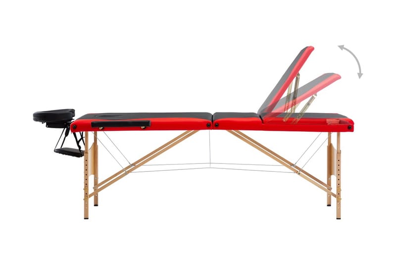 foldbart massagebord 3 zoner træ sort og rød - Sort - Massagebord