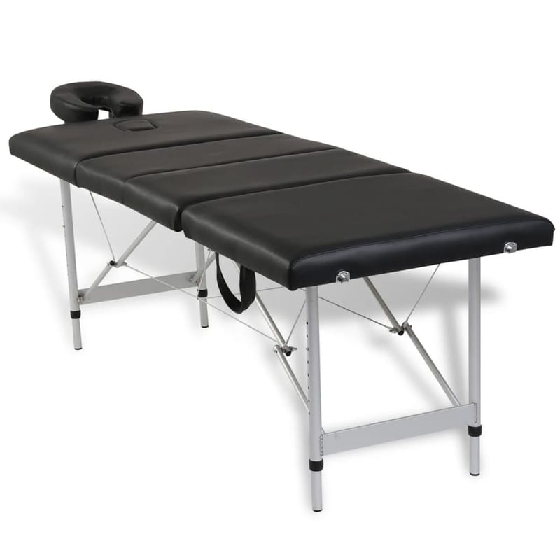 massagebord foldbart 4 zoner aluminiumsstel sort - Sort - Massagebord