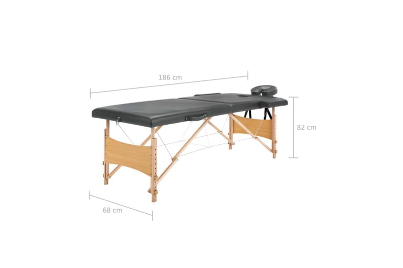 massagebord med 2 zoner træstel antracitgrå 186 x 68 cm - Antracit - Massagebord