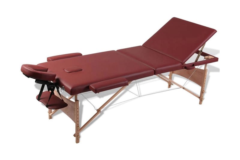Rød sammefoldeligt massagebord, 3 zoner med træramme - Rød - Massagebord