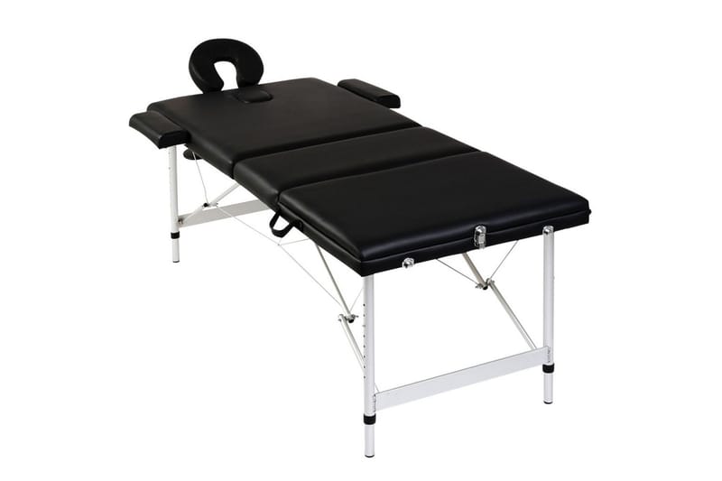 Sort sammenfoldeligt massagebord, 3 zoner m. aluminiumsramme - Sort - Massagebord
