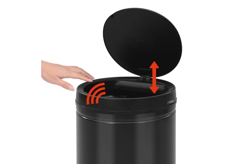 affaldsspand med sensor 60 l kulstofstål sort - Sort - Skraldespand & affaldsbeholder