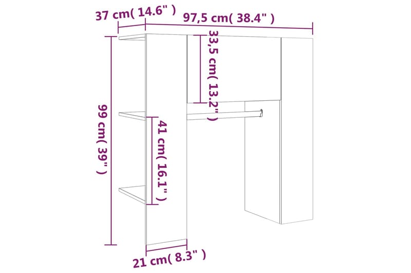 beBasic entrÃ©møbel 97,5x37x99 cm konstrueret træ brun egetræsfarve - Brun - Tøjstativ - Tørrestativ - Knagerækker