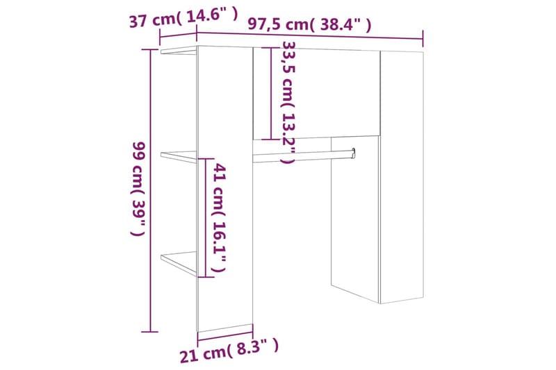 beBasic entrÃ©møbel 97,5x37x99 cm konstrueret træ røget sonoma-eg - Brun - Opbevaring - Tøjopbevaring - Knagerækker - Tøjstativ