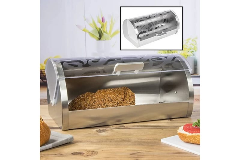 Hi brødkasse med låg med blomsterdesign - Sølv - Brødkurv