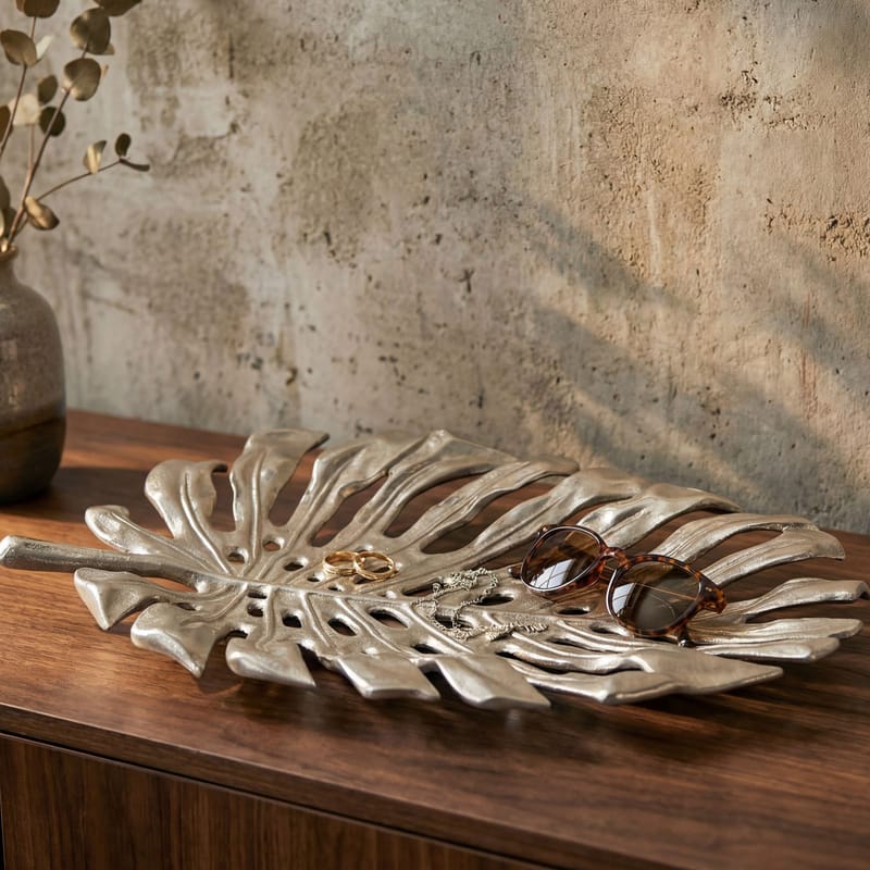 Ivora dekorationsskål Monstera i aluminium - sølv - Husholdning - Servering & opdækning - Bakker & fade