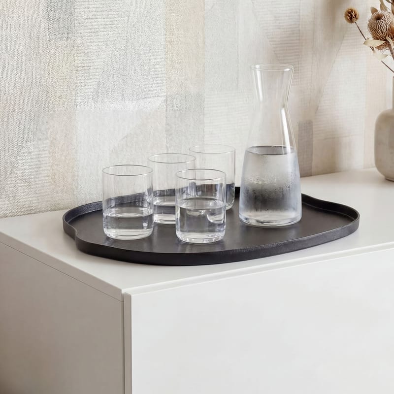 Ralven dekorationsfad 35 cm i metal med organisk design - mat sort - Husholdning - Servering & opdækning - Bakker & fade