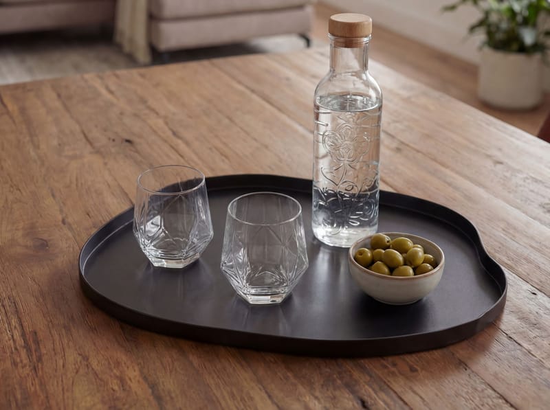 Ralven dekorationsfad 50 cm i metal med organisk design - mat sort - Husholdning - Servering & opdækning - Bakker & fade