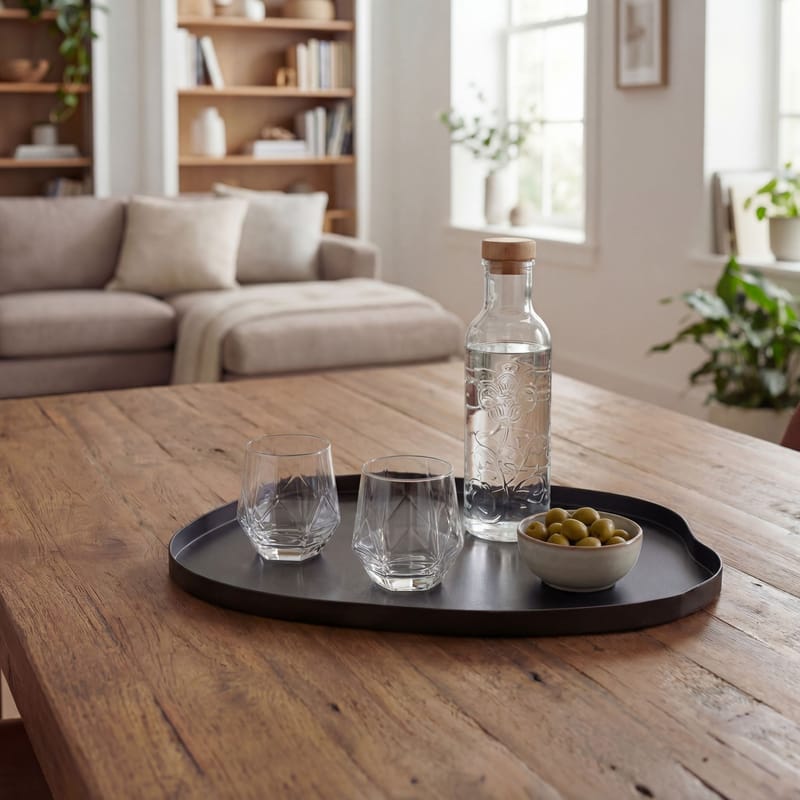 Ralven dekorationsfad 50 cm i metal med organisk design - mat sort - Husholdning - Servering & opdækning - Bakker & fade
