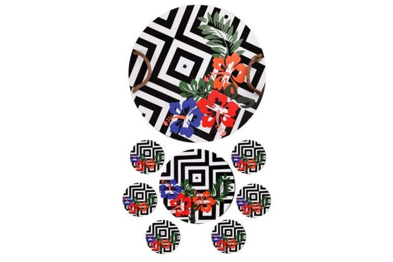 Træbakke & bordskånere 8 stk, Flerfarvet