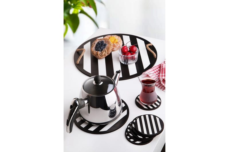 Træbakke & Glasbrikker 8 stk - Sort/Hvid - Husholdning - Servering & opdækning - Bakker & fade - Serveringsbakker