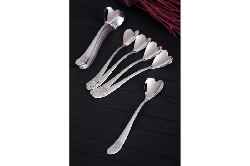 Kosova Ske 12stk 11 cm Hjerteformet Rustfrit Stål - Metalic - Husholdning - Servering & opdækning - Bestik