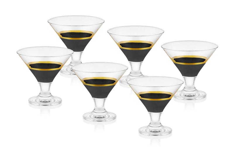 Glass Sæt 6 stk - Sort/Guld - Cocktailglas - Glas